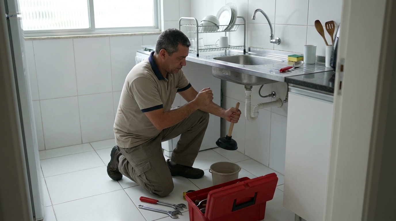 Desentupimento de pia residencial em Novo Hamburgo‑RS